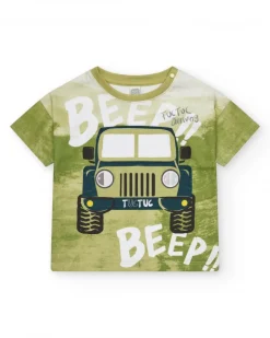 T-shirt vert pour garçon avec imprimé de jeep