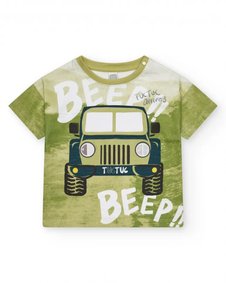 T-shirt vert pour garçon avec imprimé de jeep
