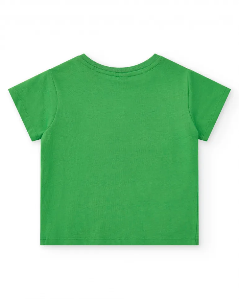 T-shirt vert pour garçon avec requin et formes géométriques
