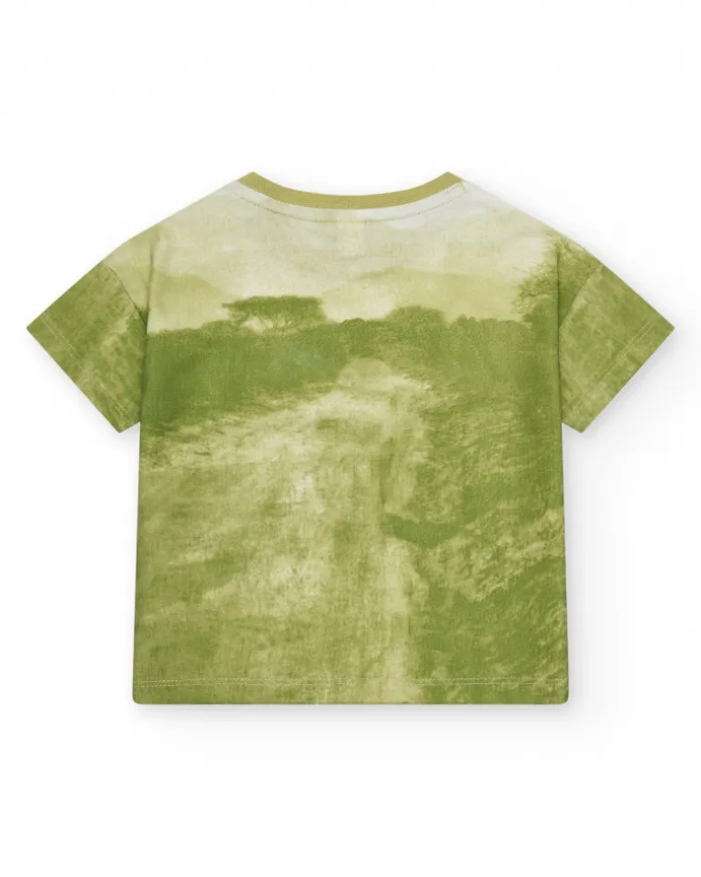 T-shirt vert pour garçon avec imprimé de jeep