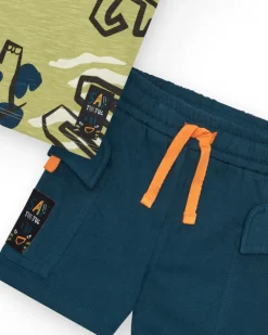 T-shirt vert pour garçon avec dinosaures et fermeture à l’