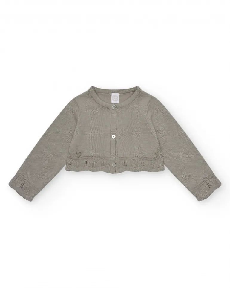 Veste beige en tricot pour fille avec boutons brillants