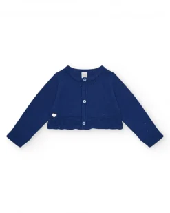 Veste bleu marine en tricot pour fille avec col rond et boutons