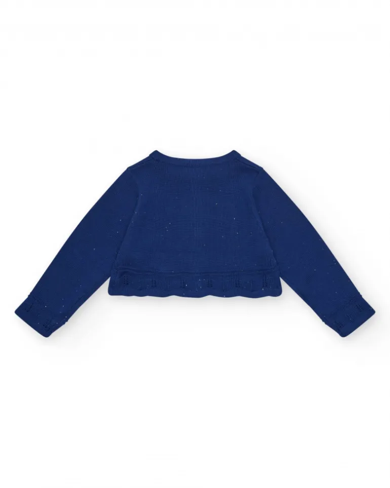 Veste bleu marine en tricot pour fille avec col rond et boutons