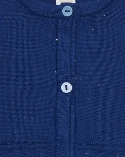 Veste bleu marine en tricot pour fille avec col rond et boutons