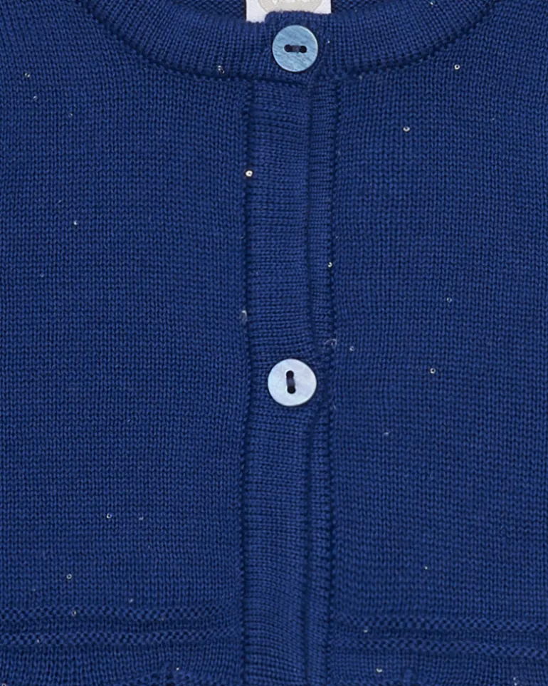Veste bleu marine en tricot pour fille avec col rond et boutons