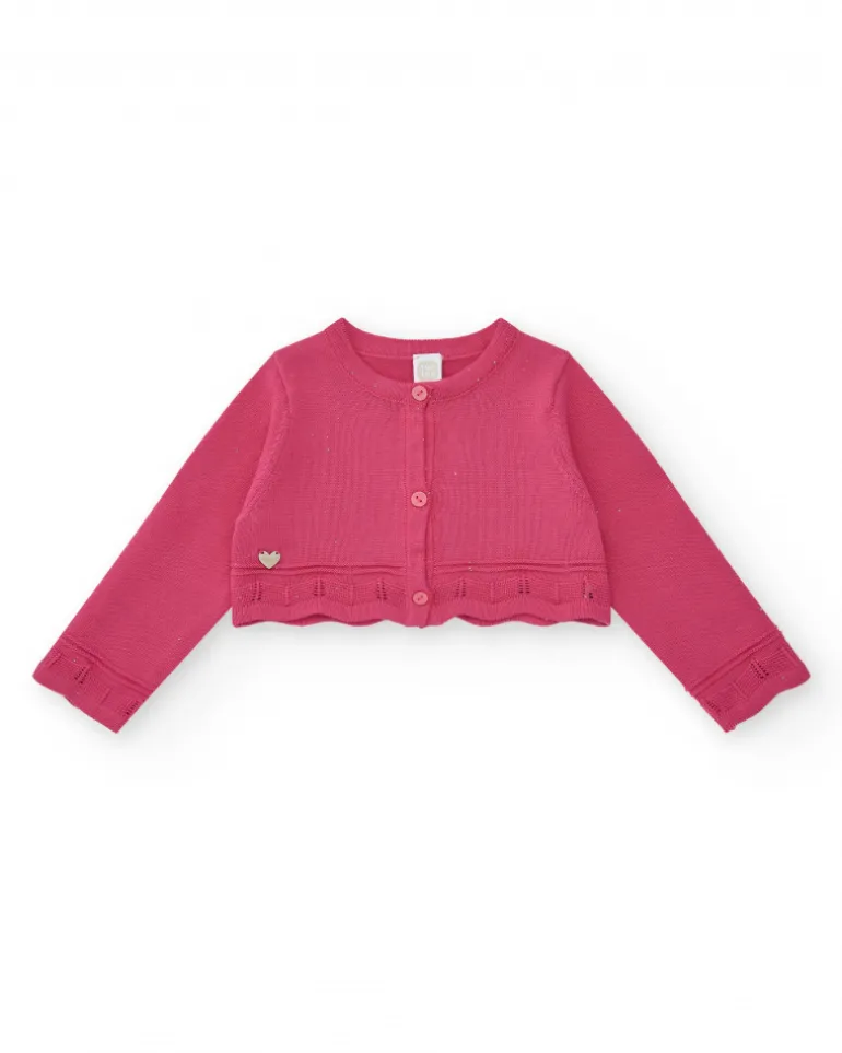 Veste courte rose pour fille avec applique métallique