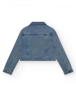 Veste en jean pour fille en bleu avec détails brillants et poches frontales