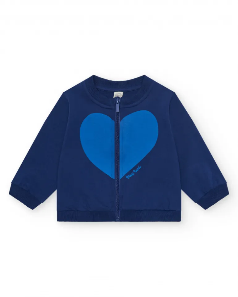 Veste en polaire bleue pour fille avec cœur sur la poitrine et fermeture éclair
