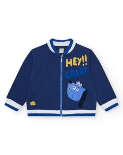Veste en polaire bleue pour garçon avec détails blancs et fermeture éclair frontale
