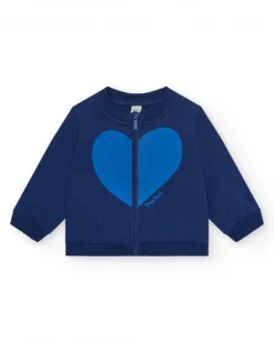Veste en polaire bleue pour fille avec cœur sur la poitrine et fermeture éclair