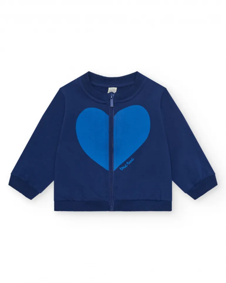 Veste en polaire bleue pour fille avec cœur sur la poitrine et fermeture éclair