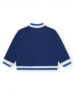Veste en polaire bleue pour garçon avec détails blancs et fermeture éclair frontale