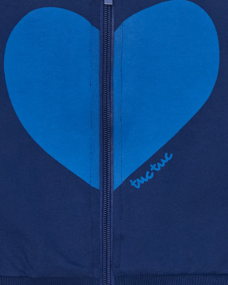 Veste en polaire bleue pour fille avec cœur sur la poitrine et fermeture éclair