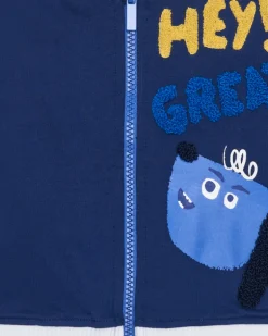 Veste en polaire bleue pour garçon avec détails blancs et fermeture éclair frontale