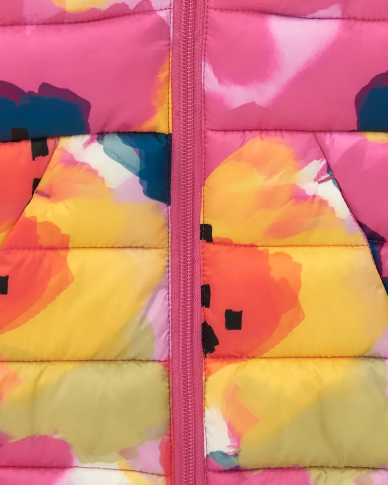 Veste matelassée pour fille en rose avec imprimé floral et capuche