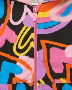 Veste noire pour fille avec imprimé multicolore et fermeture frontale