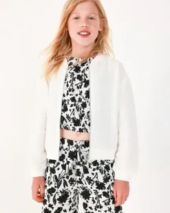 Veste pour fille en blanc avec sequins et fermeture éclair sur le devant.