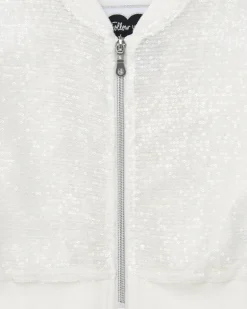 Veste pour fille en blanc avec sequins et fermeture éclair sur le devant.