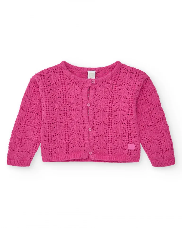Veste rose pour fille avec boutons frontaux