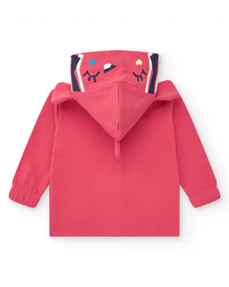 Veste rose pour fille avec fleurs et capuche avec oreilles décoratives