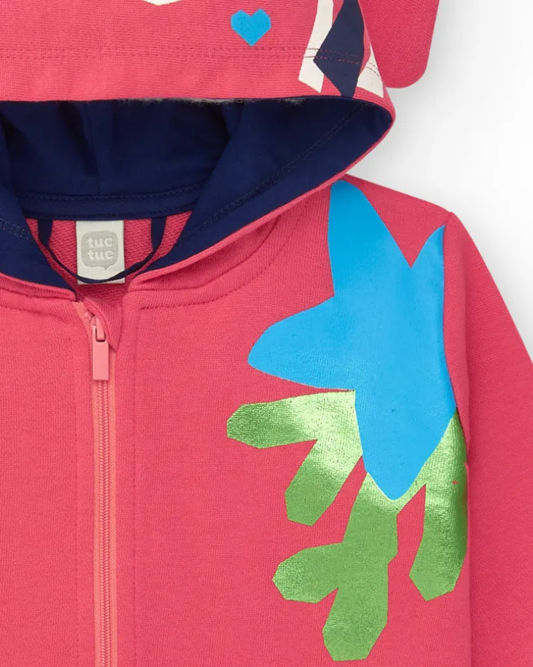 Veste rose pour fille avec fleurs et capuche avec oreilles décoratives